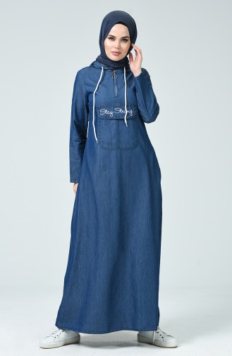 Navy Blue Hijab Dress 4103-02