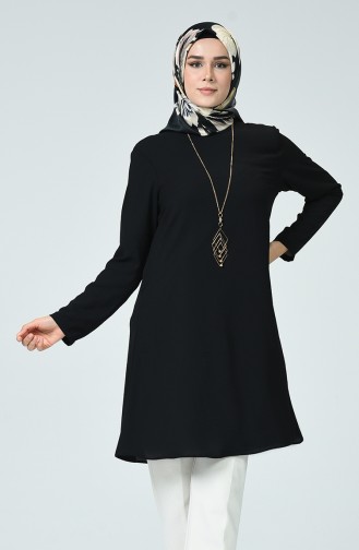 Kolyeli Düz Tunik 0051-01 Siyah