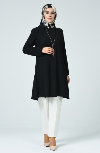 Kolyeli Düz Tunik 0051-01 Siyah
