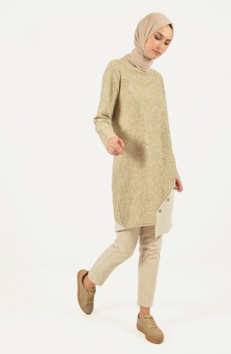 Button Detailed Winter Tunic Beige 1494-01