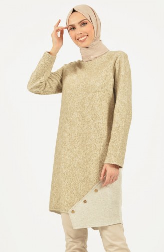 Button Detailed Winter Tunic Beige 1494-01