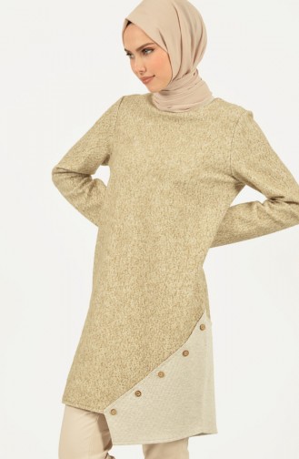 Button Detailed Winter Tunic Beige 1494-01