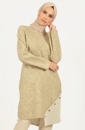 Button Detailed Winter Tunic Beige 1494-01