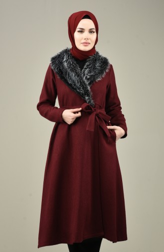 Kürklü Kaşe Kaban 5091-01 Bordo