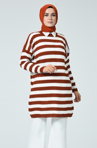 Tricot Striped Sweater Brick 0014-07