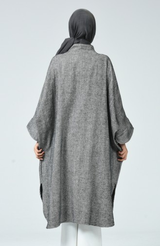 Geknöpftes Langes Poncho 8001A-01 Grau 8001A-01