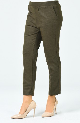Straight Trousers With Pockets Khaki Green 0881A-07