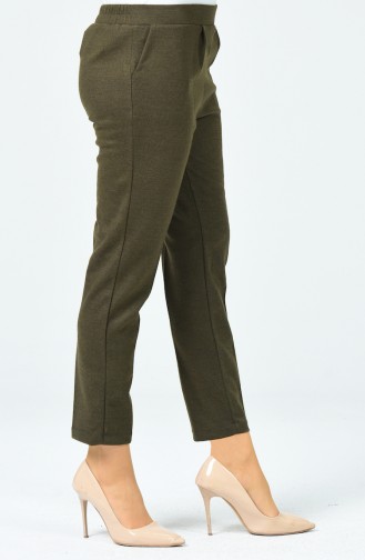 Straight Trousers With Pockets Khaki Green 0881A-07