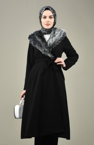 Mantel aus Fleece mit Pelz 5091-03 Schwarz 5091-03