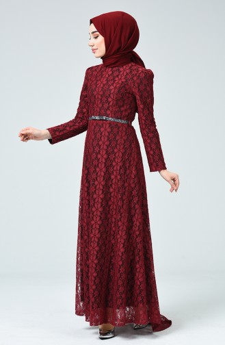 Weinrot Hijab-Abendkleider 3190-02
