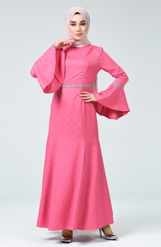 Taşlı Abiye Elbise 60081-15 Şeker Pembe