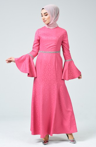 Taşlı Abiye Elbise 60081-15 Şeker Pembe
