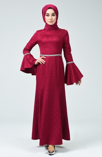 Plum Hijab Evening Dress 60081-16