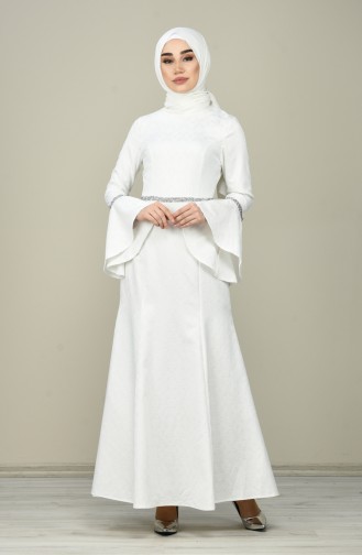 White Hijab Evening Dress 60081-20