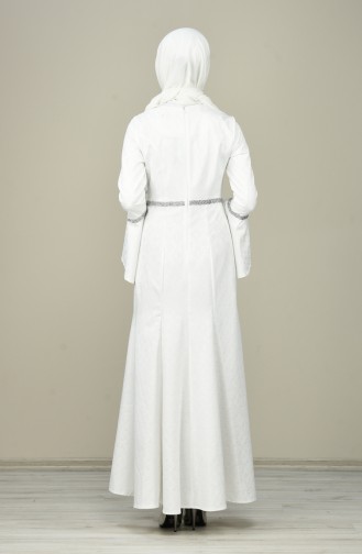 Taşlı Abiye Elbise 60081-20 Beyaz