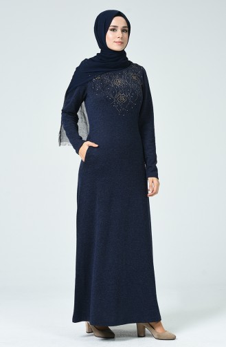 Navy Blue Hijab Dress 0309-01