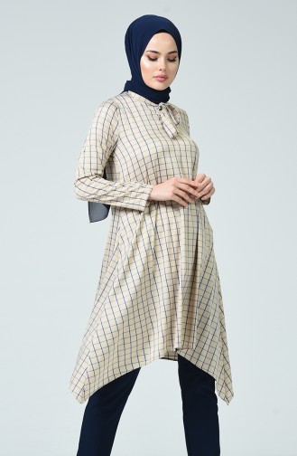 Kareli Fiyonklu Tunik 1345-06 Bej