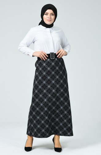 Büyük Beden Desenli Kışlık Etek 1020E-01 Füme