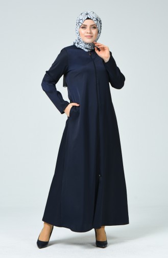 Abaya a Fermeture Grande Taille 0100-01 Bleu Marine Foncé 0100-01