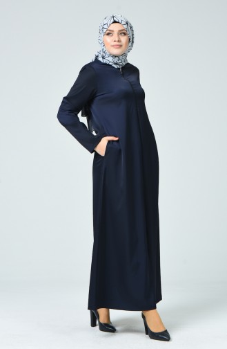 Abaya a Fermeture Grande Taille 0100-01 Bleu Marine Foncé 0100-01