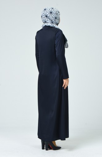 Abaya a Fermeture Grande Taille 0100-01 Bleu Marine Foncé 0100-01