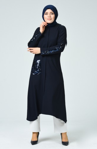 METEX Large Size Sequined Long Shirt 1121-05 Navy Blue 1121-05