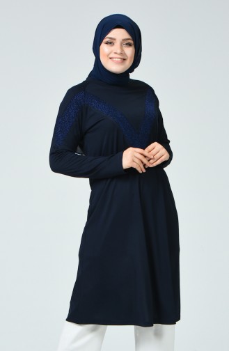 METEX Large Size Silvery Detailed Tunic 1130-01 Navy Blue 1130-01