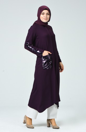 METEX Large Size Sequined Long Shirt 1121-06 Purple 1121-06