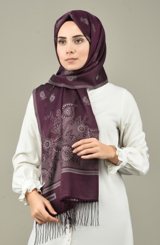 Desenli Osmanlı İpeksi Jakarlı Şal 730-106 Koyu Lila