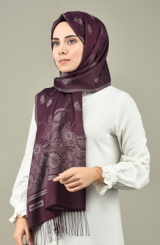 Desenli Osmanlı İpeksi Jakarlı Şal 730-106 Koyu Lila