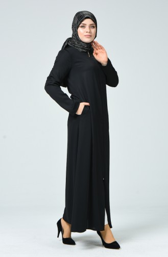 عباءة جينز بتصميم سحاب بمقاسات كبيرة 0100-02 لون اسود 0100-02