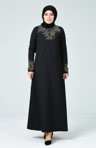 Büyük Beden Taş Baskılı Elbise 0013-01 Siyah
