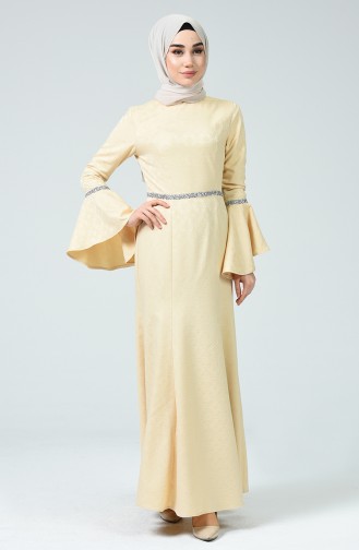 Beige Hijab Evening Dress 60081-11