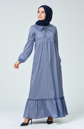 Büzgülü Elbise 1350A-01 Mavi Beyaz