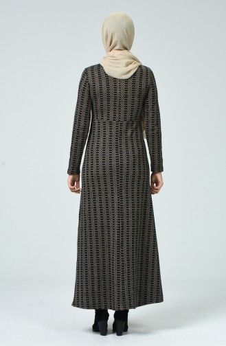 Desenli Kışlık Elbise 7002-01 Siyah Vizon
