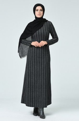 Robe D hiver à Motifs 7002-02 Siyah Gris 7002-02