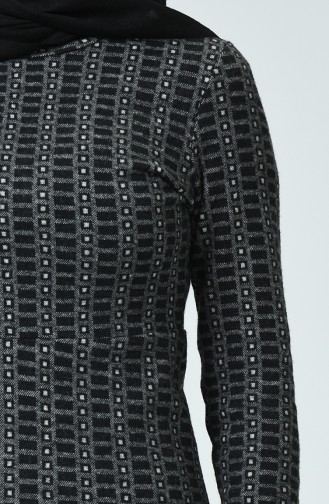 Desenli Kışlık Elbise 7002-02 Siyah Gri