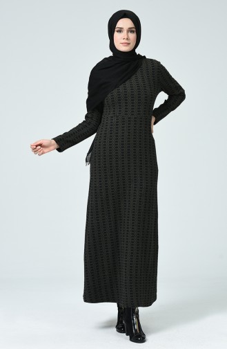 Desenli Kışlık Elbise 7002-03 Siyah Haki