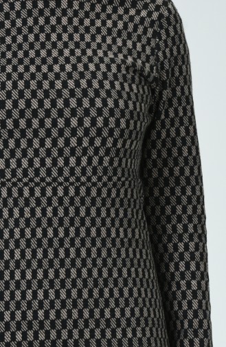 Desenli Kışlık Elbise 7002A-01 Siyah Vizon
