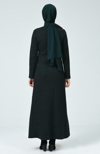 Desenli Kışlık Elbise 7002A-02 Siyah Zümrüt Yeşili