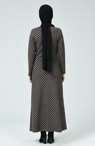 Desenli Kışlık Elbise 7002B-01 Siyah Vizon