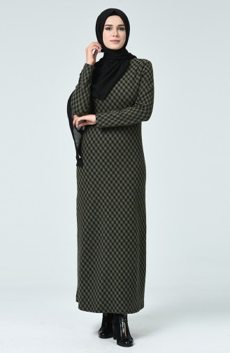 Desenli Kışlık Elbise 7002B-02 Siyah Haki