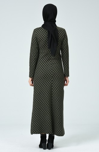 Desenli Kışlık Elbise 7002B-02 Siyah Haki