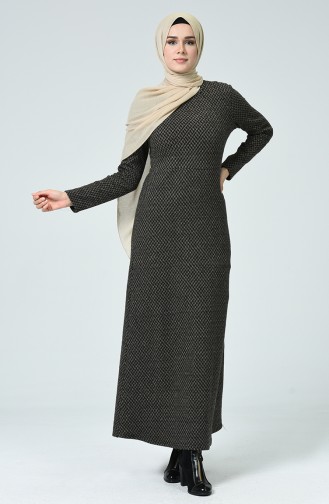 Desenli Kışlık Elbise 7002C-01 Siyah Vizon