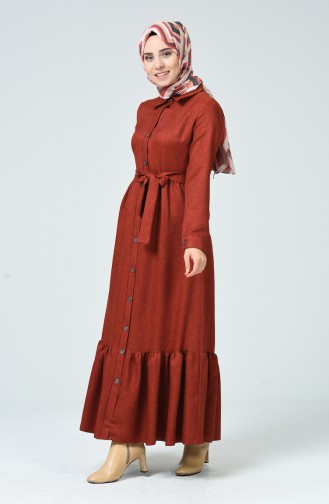 Dark Brick Red Hijab Dress 0271-07