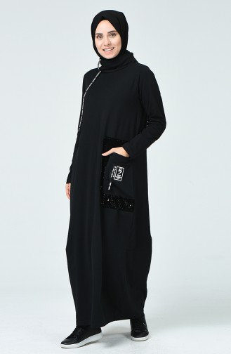 Payet Detaylı Elbise 4121-01 Siyah