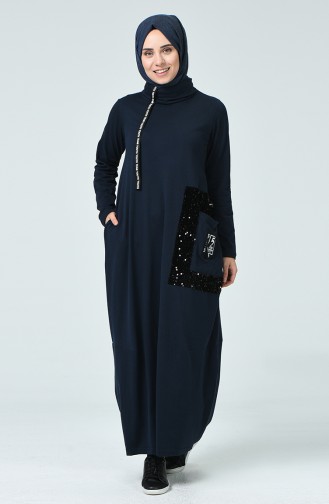 Navy Blue Hijab Dress 4121-02