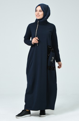 Navy Blue Hijab Dress 4121-02
