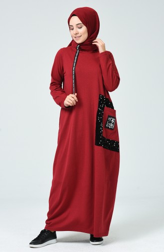 Claret Red Hijab Dress 4121-04