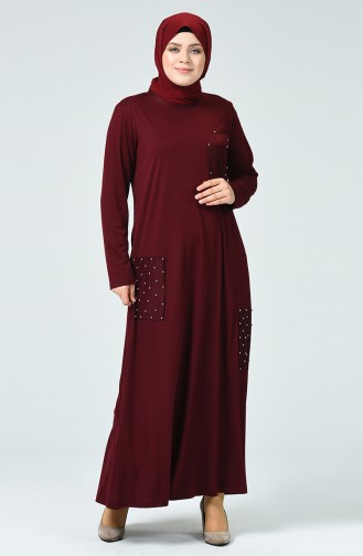 METEX Large Size Pearl Dress 1138-03 Claret Red 1138-03